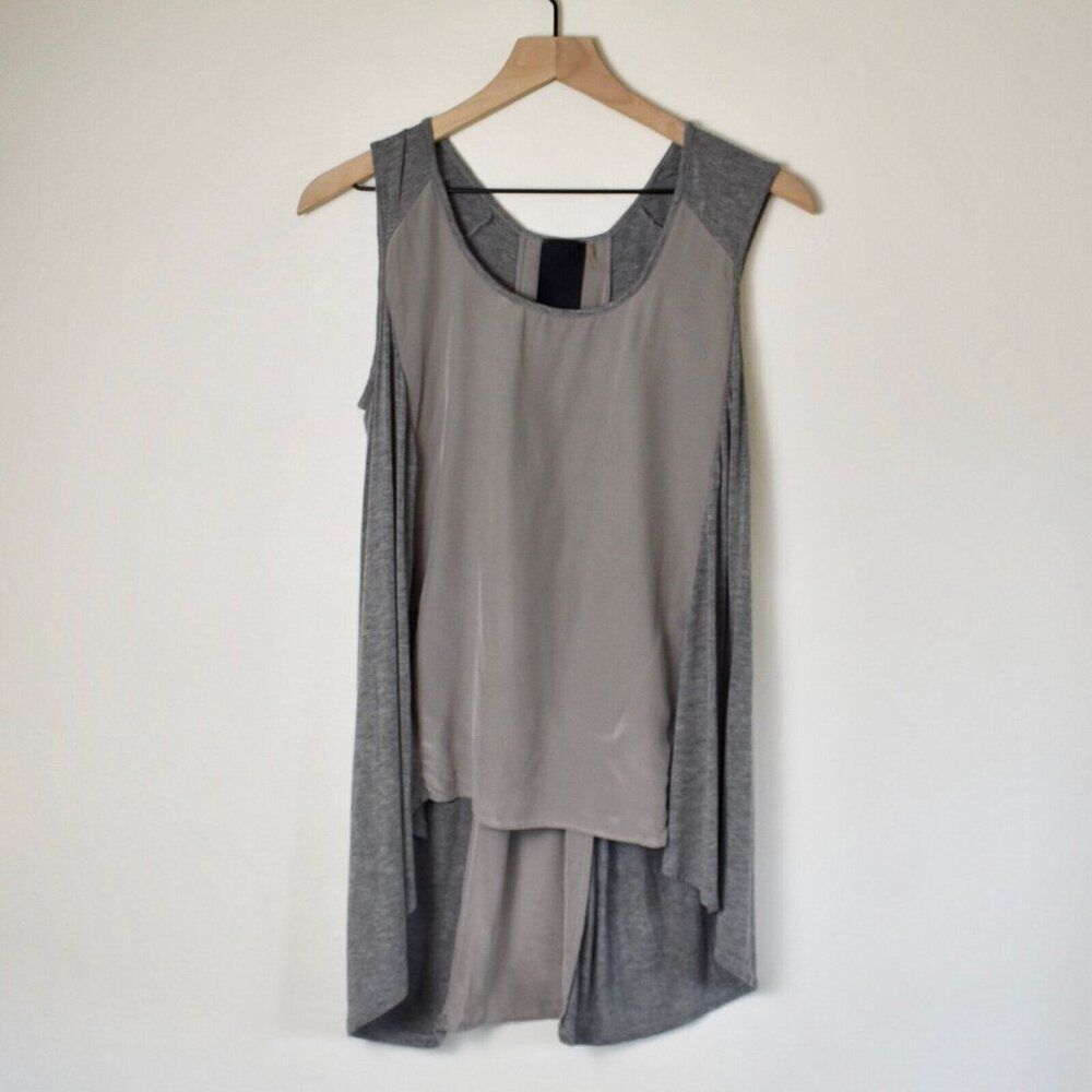 Heather by Bordeaux Silk Contrast Long Hi Low Sleeveless Tank Tunic